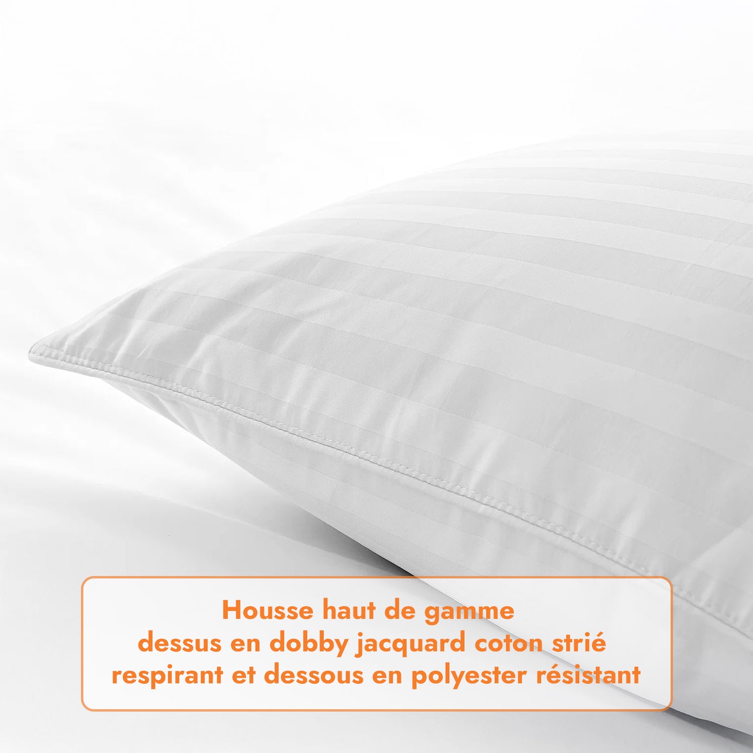 Oreiller plumes de canard et duvet, jacquard strié, confort équilibré - Collection Duvet