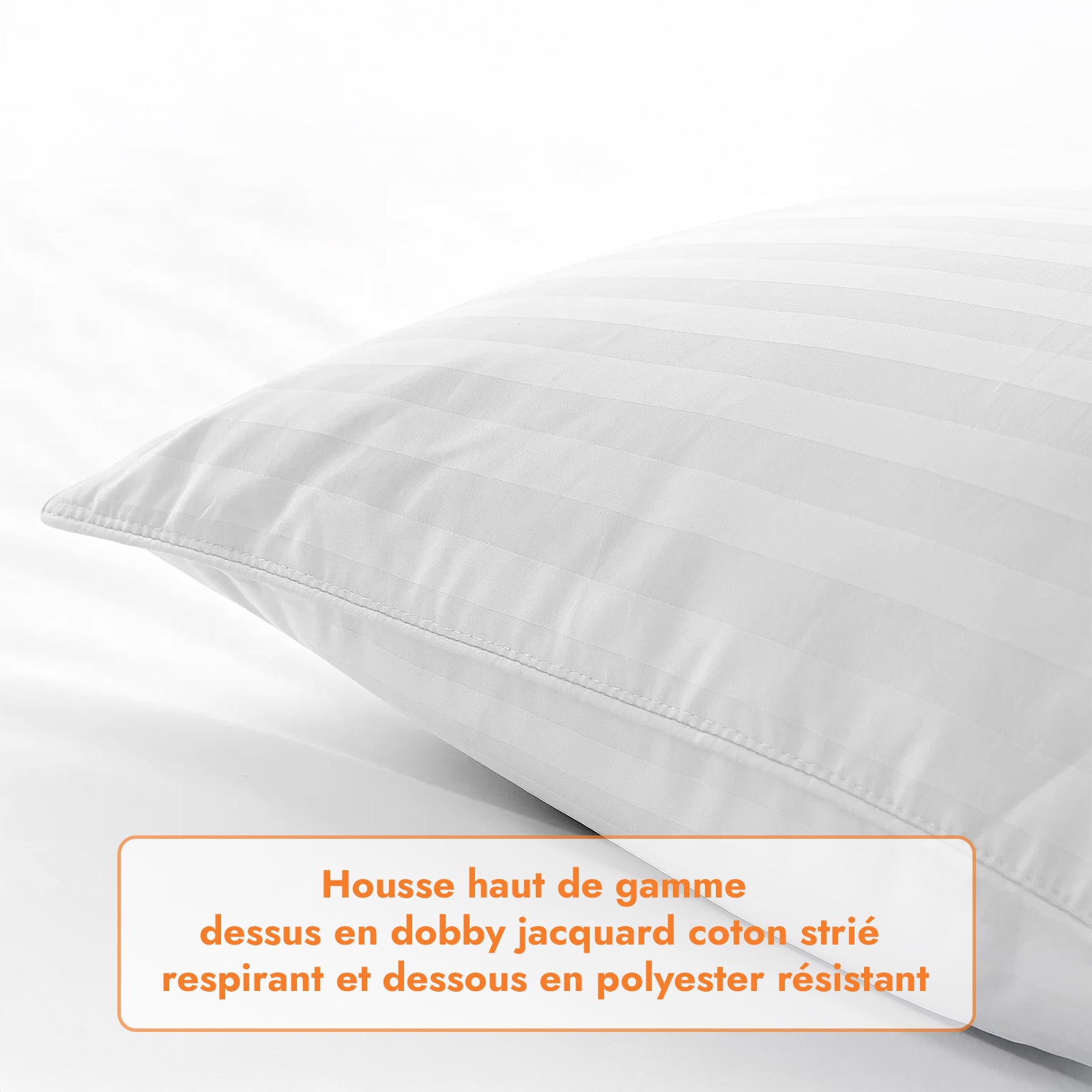 Oreiller plumes de canard et duvet, jacquard strié, confort équilibré - Collection Duvet
