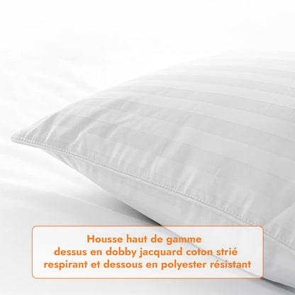 Oreiller plumes de canard et duvet, jacquard strié, confort équilibré - Collection Duvet