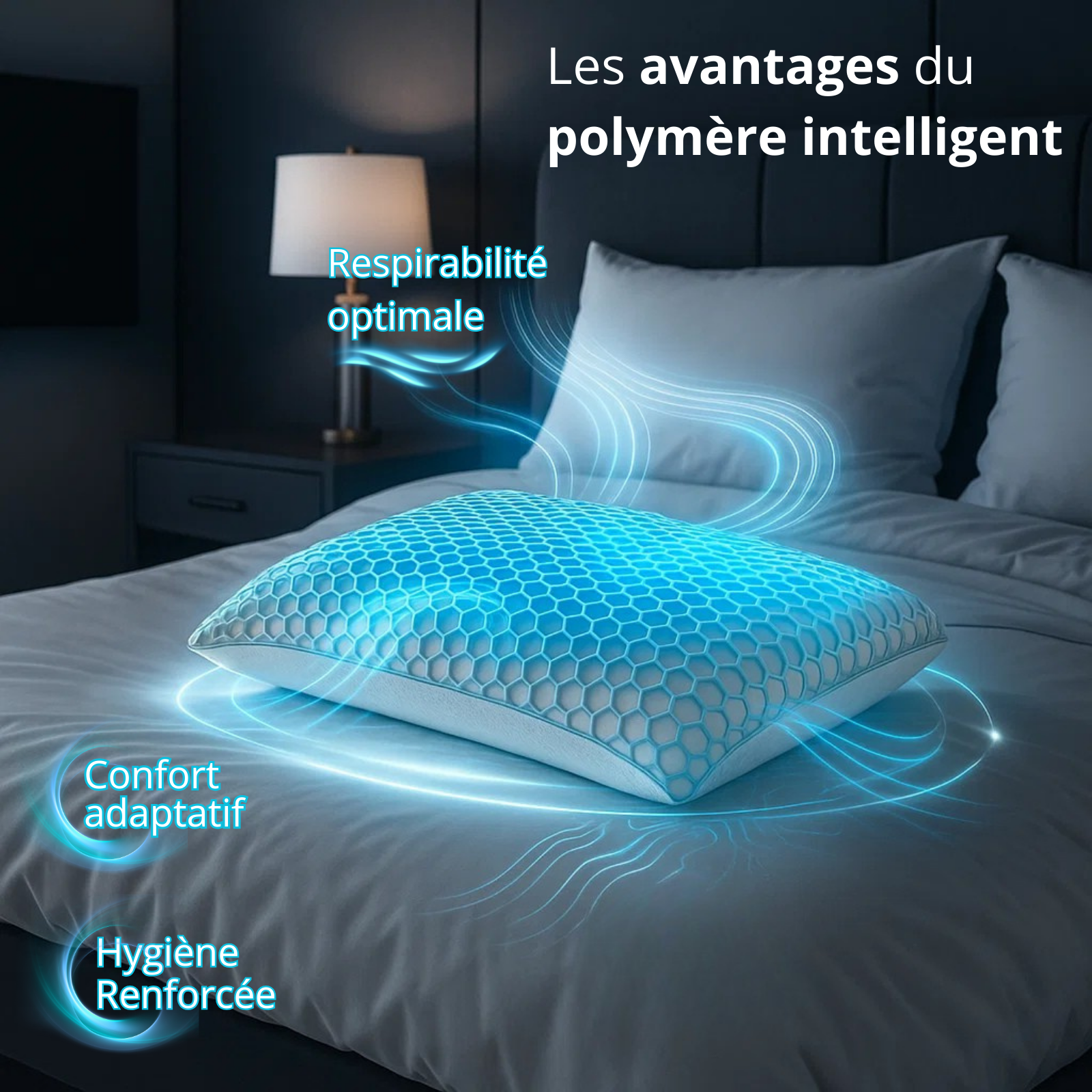 Oreiller mémoire de forme intelligent, structure alvéolée - Collection TPE