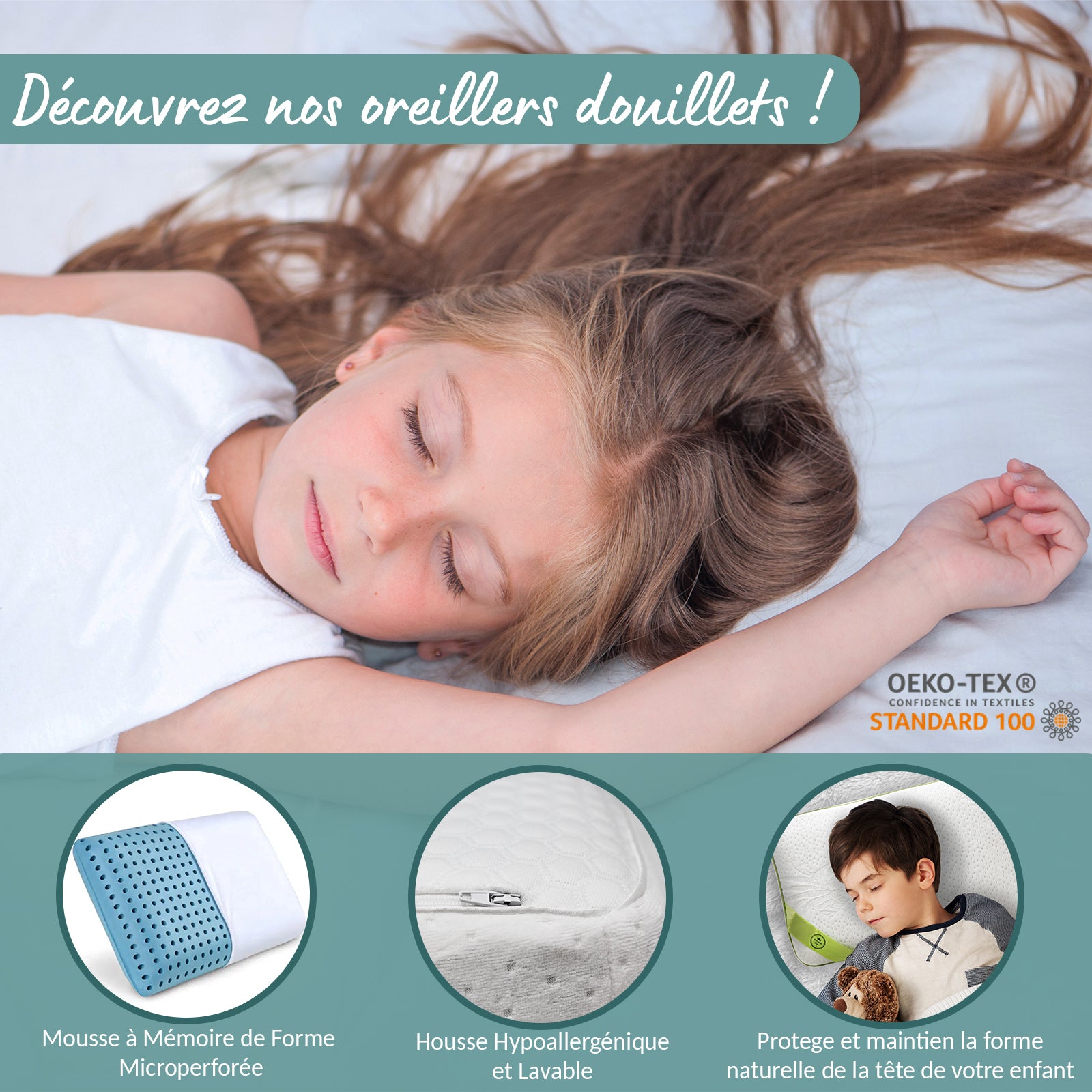 Oreiller mémoire de forme enfant : déhoussable et moelleux