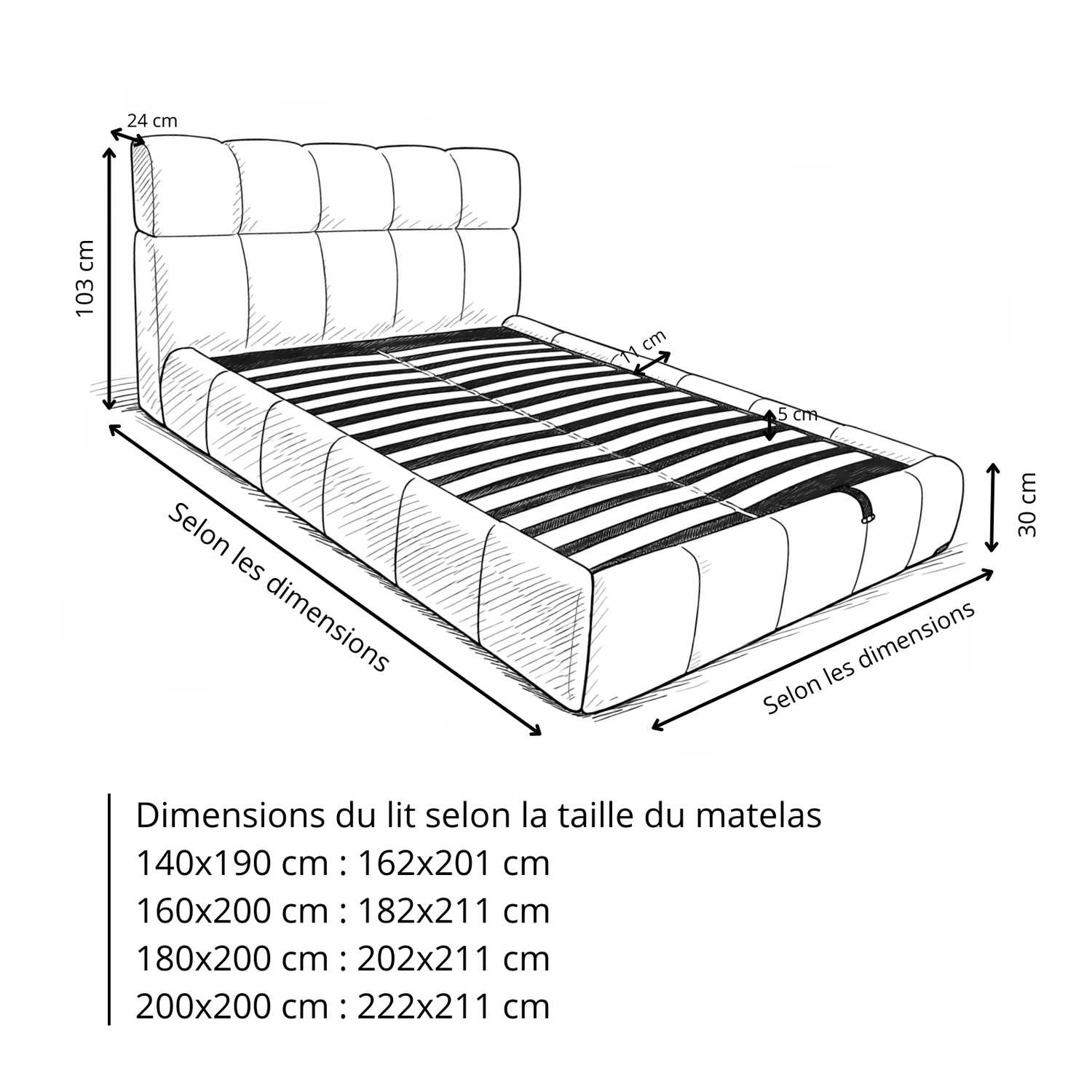Lit coffre Aneto, tête de lit, grand espace de stockage, tissu chenille - Collection Aneto
