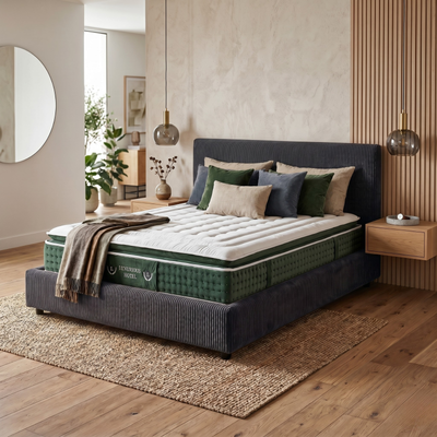 Ensemble literie complet avec lit coffre et matelas d'hôtel - Collection Velours côtelé