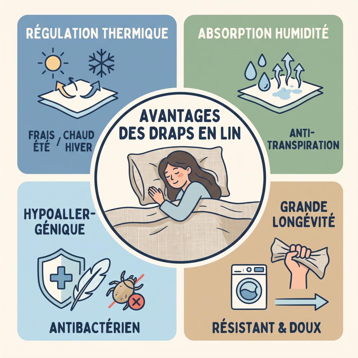 Parure de lit en lin naturel, linge haut de gamme, respirant et durable - Collection Lin