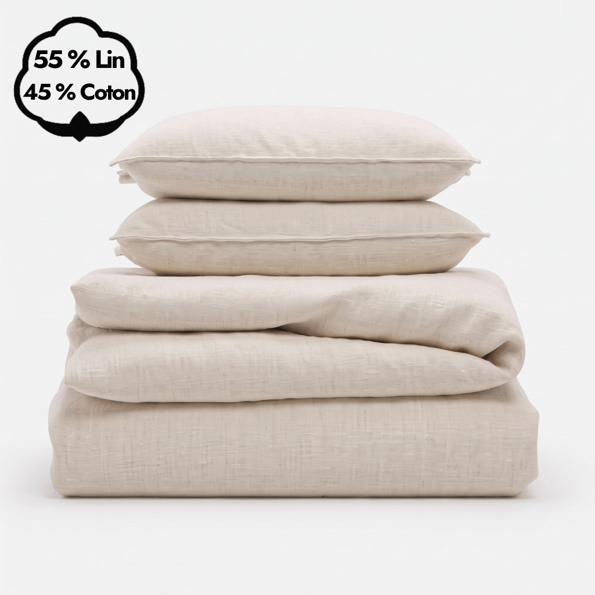 Parure de lit en lin naturel, linge haut de gamme, respirant et durable - Collection Lin