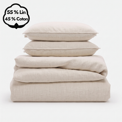 Parure de lit en lin naturel, linge haut de gamme, respirant et durable - Collection Lin