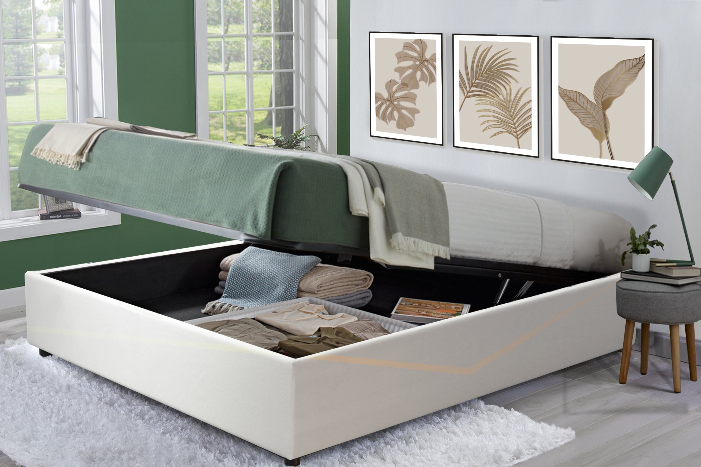 Vegas Bett mit Stauraum: Untergestell aus Kunstleder oder Stoff mit flexiblen Latten