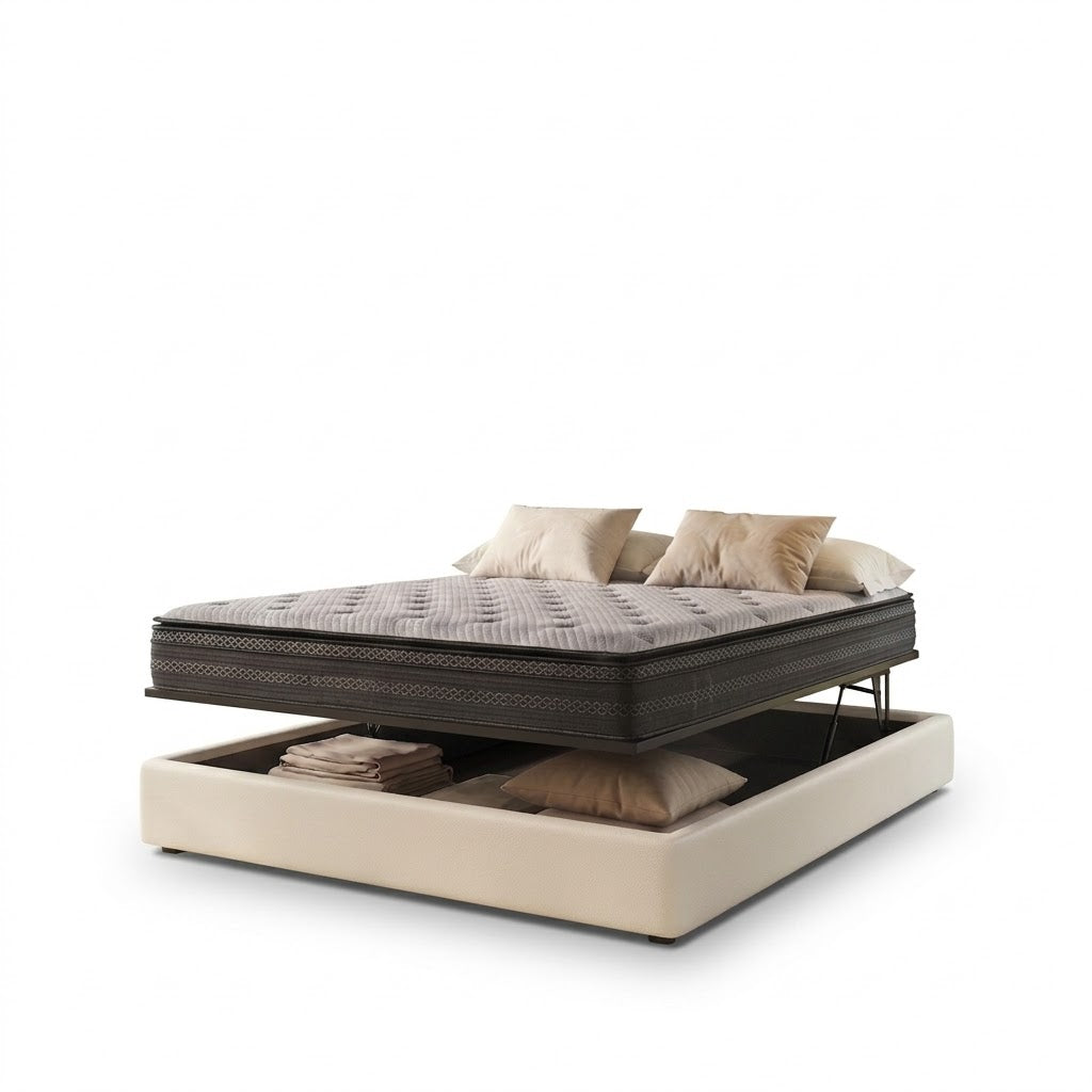Ensemble lit coffre parallèle et matelas hybride - Collection Simili cuir