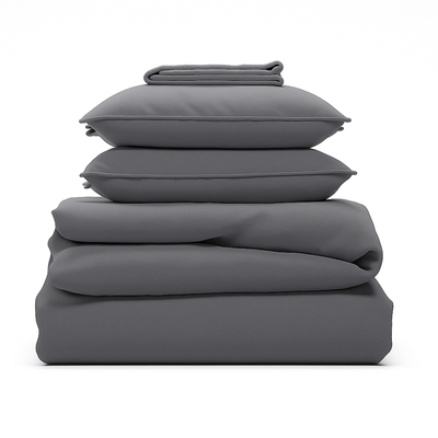 Parure de lit complète gris ardoise, polyester, douce, hypoallergénique - Collection Unie