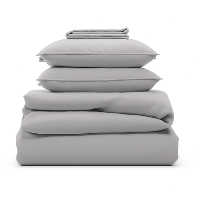Parure de lit complète gris perle, polyester, douce, hypoallergénique - Collection Unie