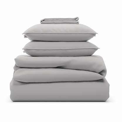 Parure de lit complète gris perle, polyester, douce, hypoallergénique - Collection Unie
