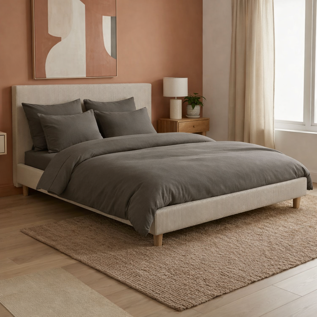 Parure de lit complète gris ardoise, polyester, douce, hypoallergénique - Collection Unie