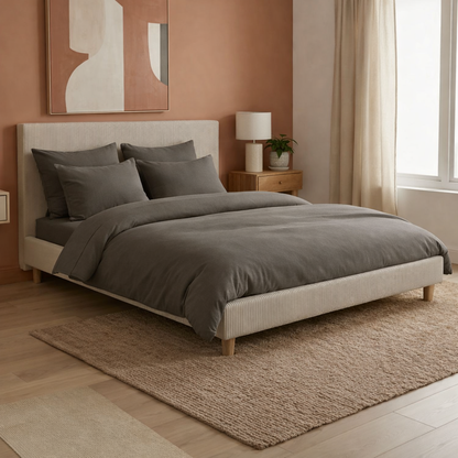 Parure de lit complète gris ardoise, polyester, douce, hypoallergénique - Collection Unie