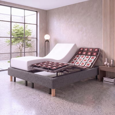 Pack lit électrique orthopédique, bouclette gris, matelas inclus - Collection Technoflex