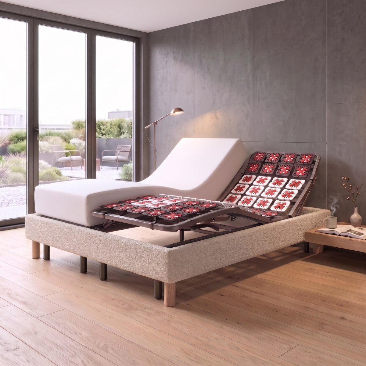 Pack lit électrique orthopédique, bouclette sable, matelas inclus - Collection Technoflex