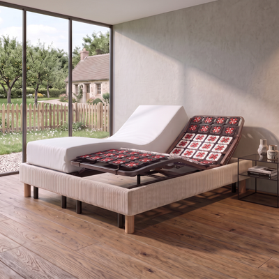 Pack lit électrique orthopédique, velours côtelé sable, matelas inclus - Collection Technoflex