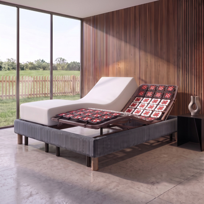 Pack lit électrique orthopédique, velours côtelé bleu, matelas inclus - Collection Technoflex
