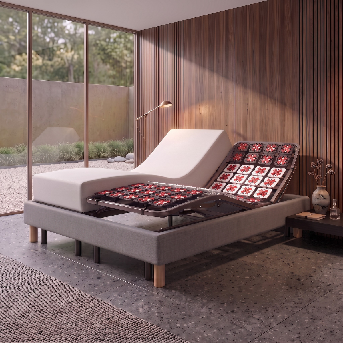 Pack lit électrique orthopédique, tissu gris clair, matelas inclus - Collection Technoflex