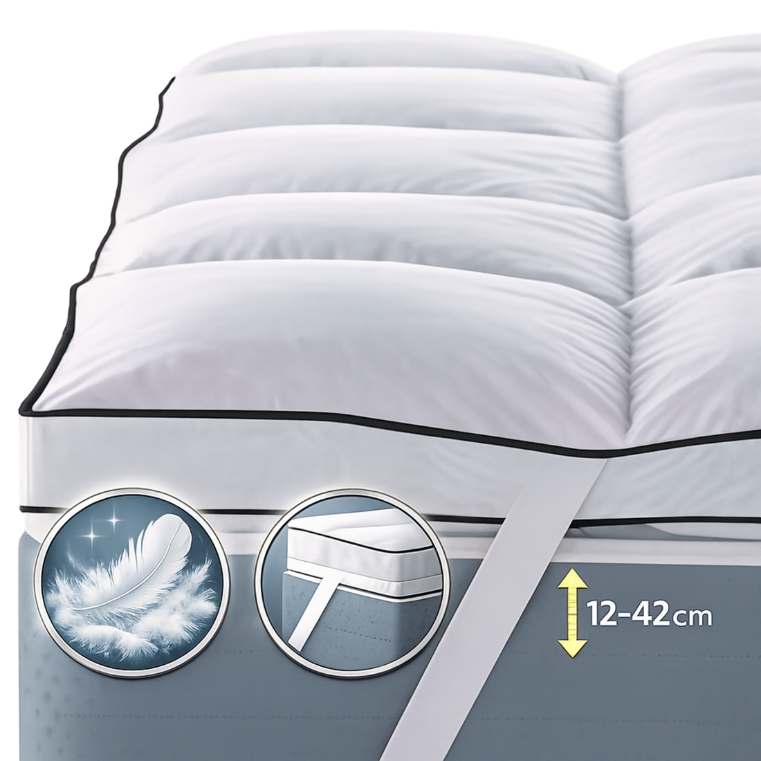 Surmatelas 100% plumes de canard, moelleux et ergonomique - Collection Plumes XXL