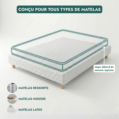 Upholstered bed base, fabric border, wooden frame - Comfort Collection