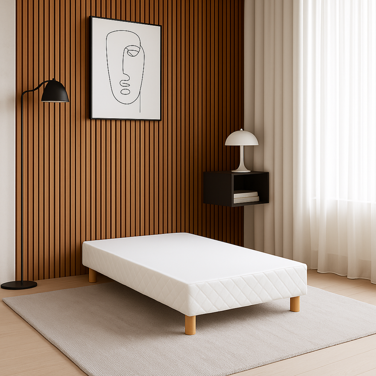 Sommier tapissier, contour tissu, structure bois, lattes flexibles - Collection Confort