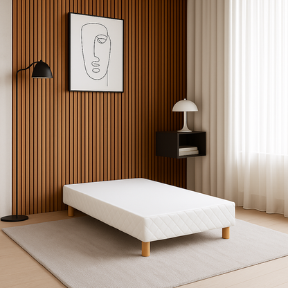 Sommier tapissier, contour tissu, structure bois, lattes flexibles - Collection Confort
