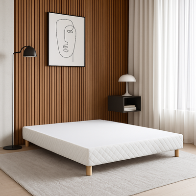 Komfort-Polsterboxspring: Holzstruktur und flexible Holzlamellen