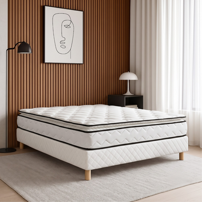 Ensemble sommier tapissier blanc et matelas confort - Collection Tapissier