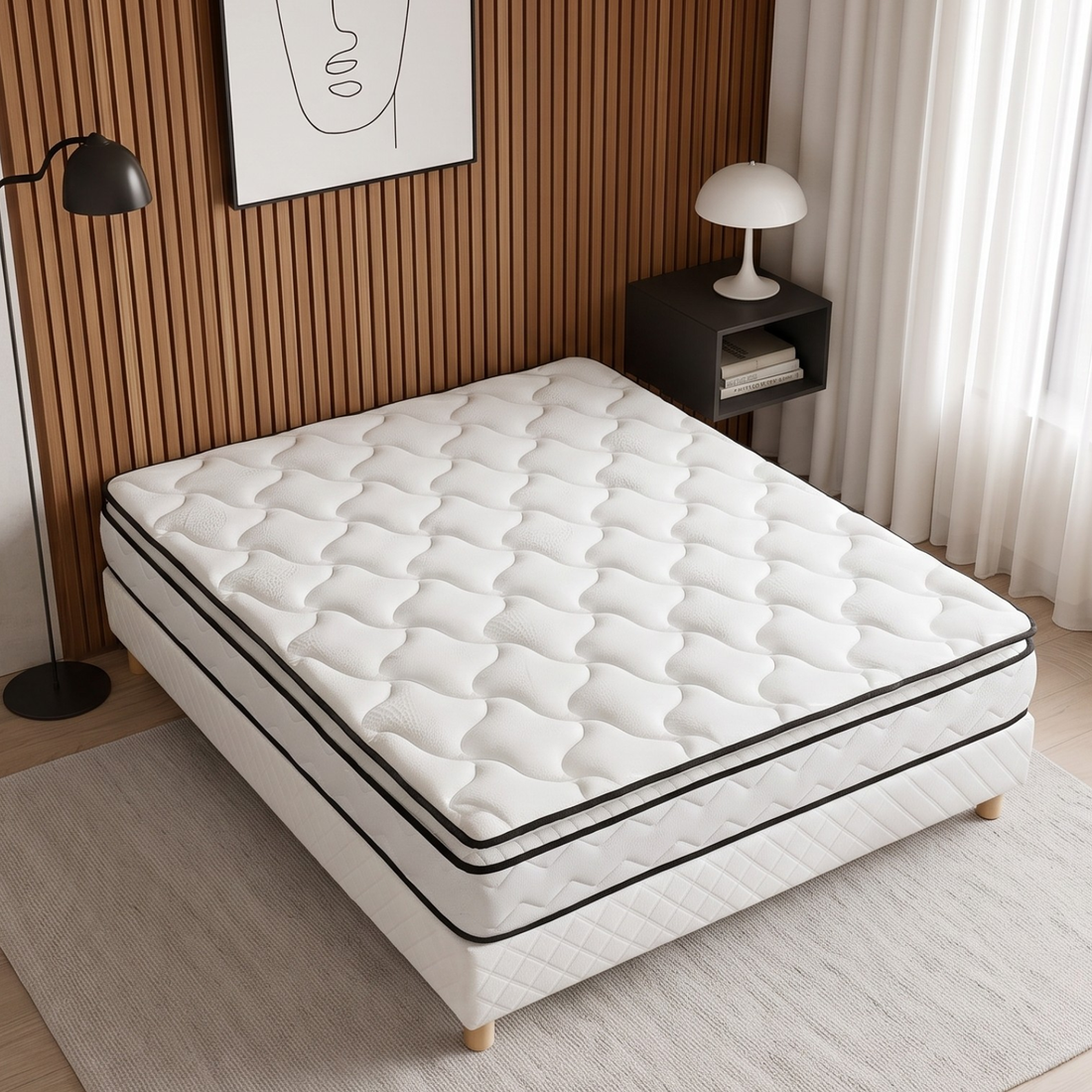 Ensemble sommier tapissier blanc et matelas confort - Collection Tapissier