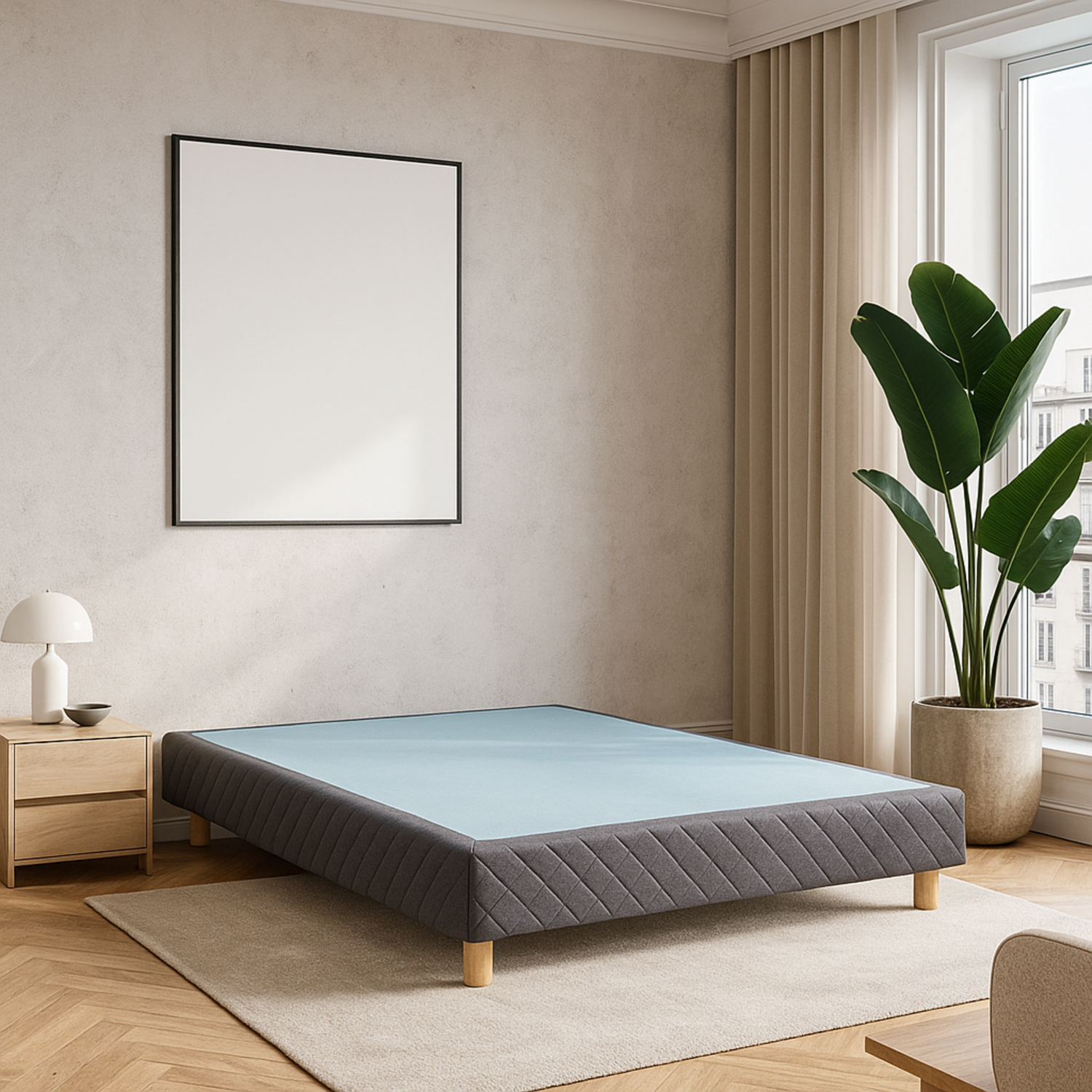 Sommier tapissier, contour tissu, structure bois, lattes flexibles - Collection Confort