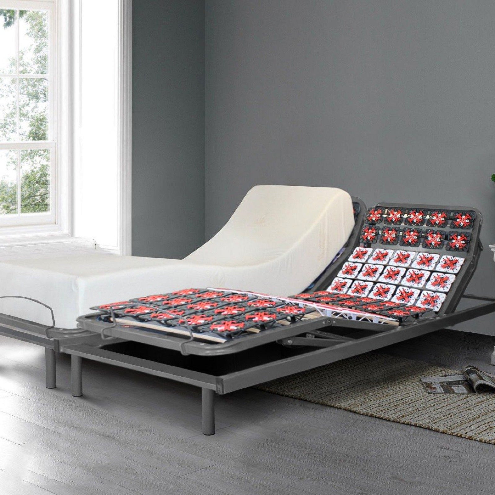Pack Lit Electrique orthopédique Tissu gris foncé Technoflex : Sommier et Matelas
