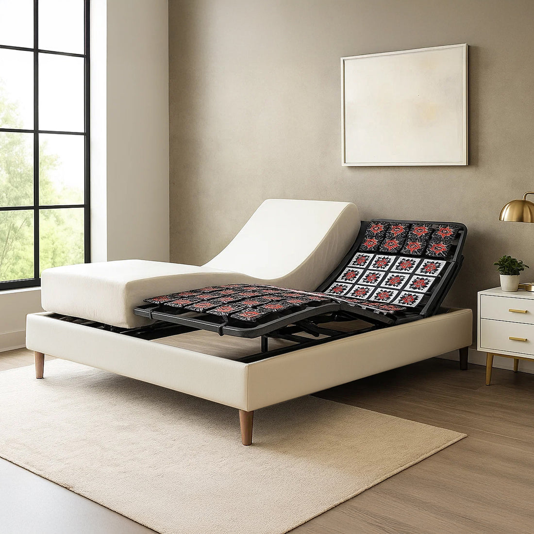 Pack Lit Electrique orthopédique Simili Cuir blanc Technoflex : matelas inclus