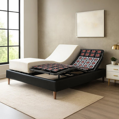 Orthopedic electric bed package, black faux leather, mattress included - Technoflex Collection