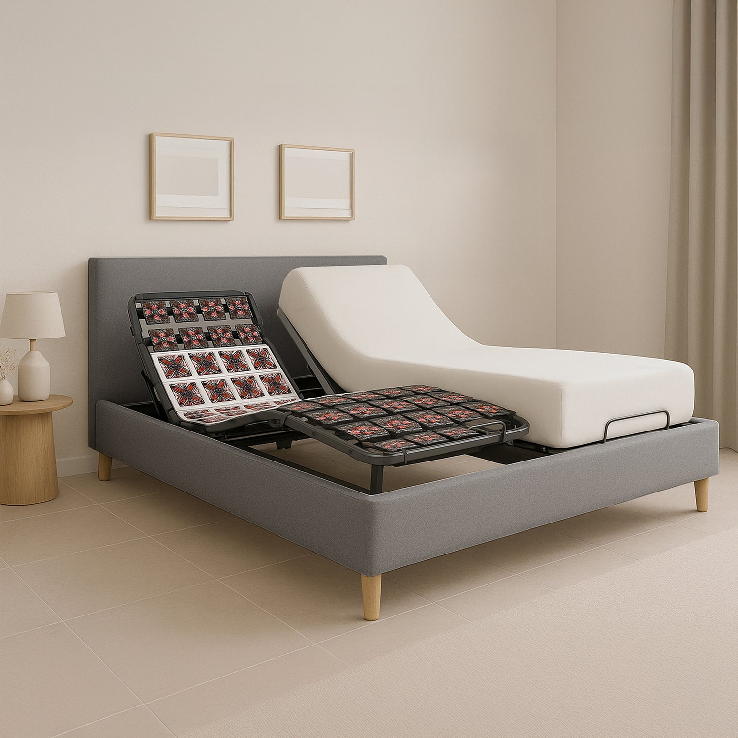 Pack lit électrique orthopédique, tissu gris clair, matelas inclus - Collection Technoflex