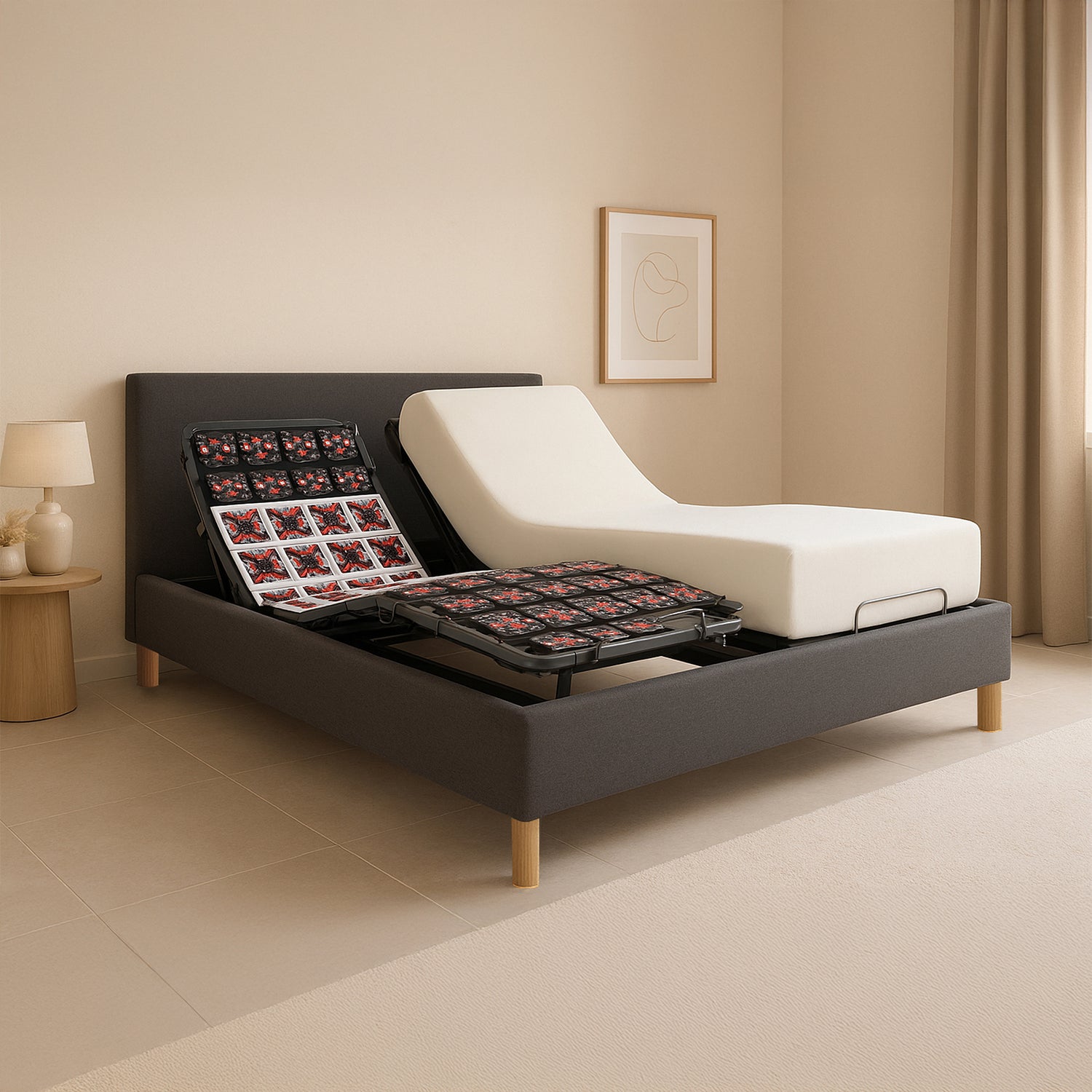 Pack lit électrique orthopédique, tissu gris foncé, matelas inclus - Collection Technoflex