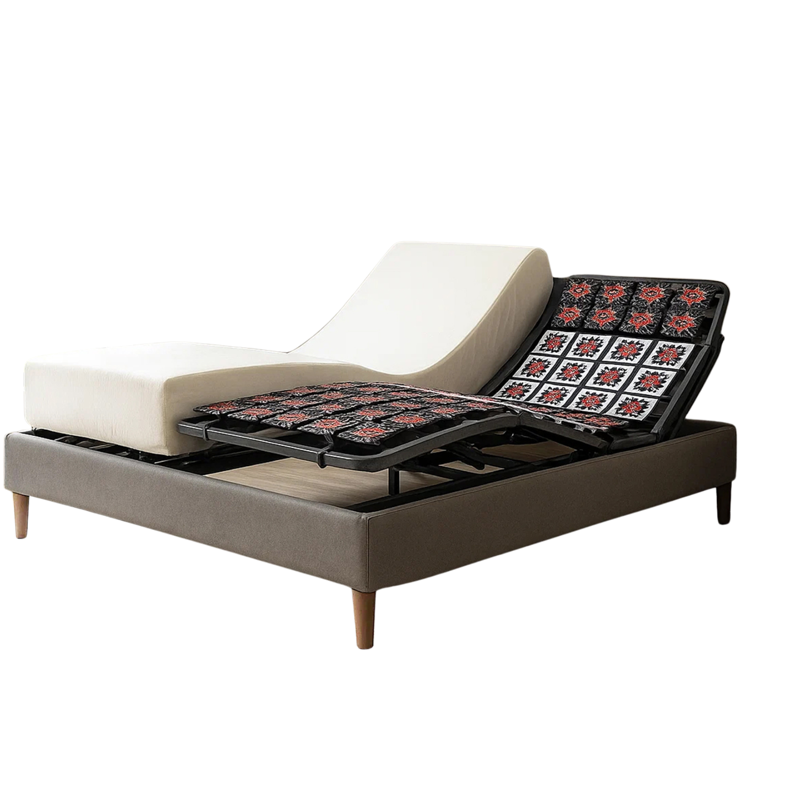 Pack lit électrique orthopédique, simili cuir gris, matelas inclus - Collection Technoflex
