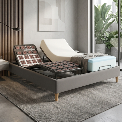 Orthopedic electric bed package, light grey fabric, mattress included - Technoflex Collection