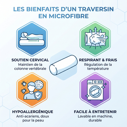 Traversin Hôtel Microfibre Tissu Jacquard Déhoussable - Collection Hôtellerie