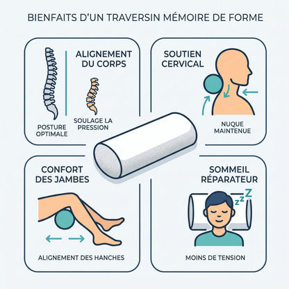 Traversin Ergonomique Mémoire de Forme Housse Bambou - Collection Naturelle