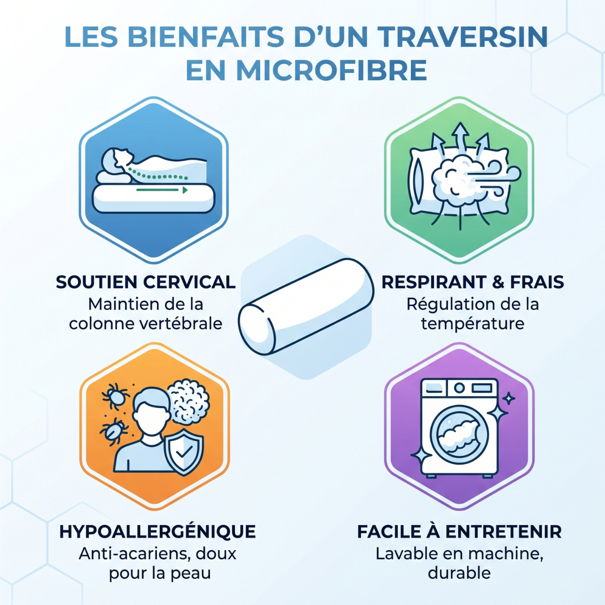Traversin Cervical Microfibre Bambou et Déhoussable - Collection Respirant