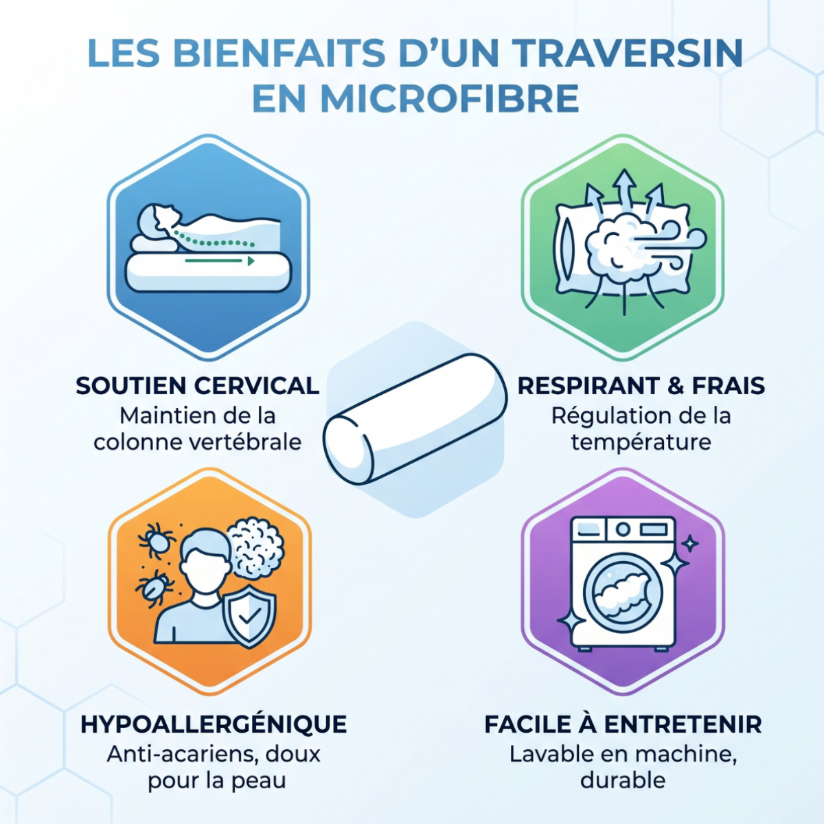 Traversin Confort Microfibre Housse TPE 3D - Collection Douillet