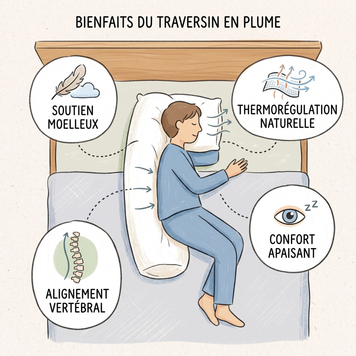 Traversin Plat Plume Housse TPE 3D Respirante - Collection Plat