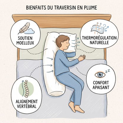 Traversin Plat Plume Housse TPE 3D Respirante - Collection Plat