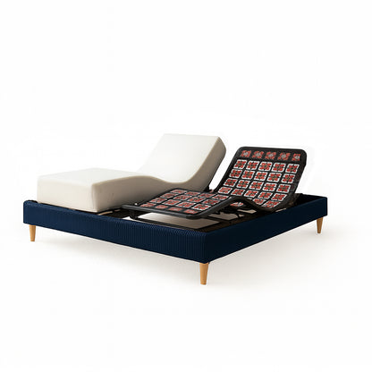 Pack lit électrique orthopédique, velours côtelé bleu, matelas inclus - Collection Technoflex