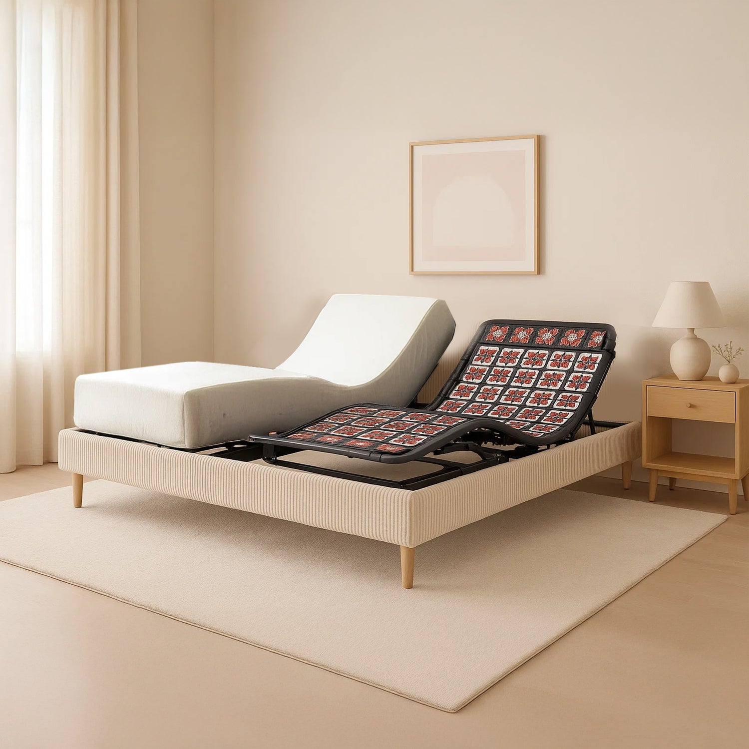 Pack Lit Electrique orthopédique velours côtelé sable Technoflex : matelas inclus