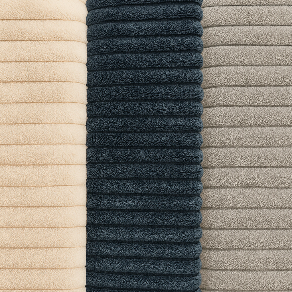 Sommier velours côtelé, cadre de lit, pieds bois, maintien bassin – Collection Deco