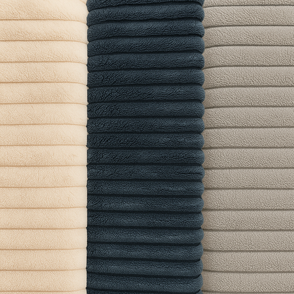 Sommier velours côtelé, cadre de lit, pieds bois, maintien bassin – Collection Deco