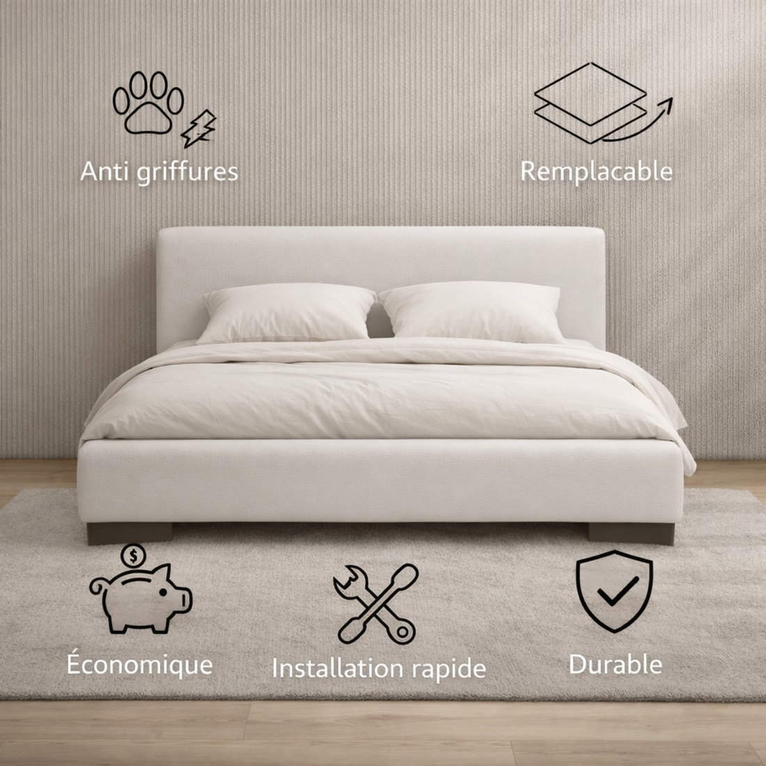 Tête de lit avec housse simili cuir blanc