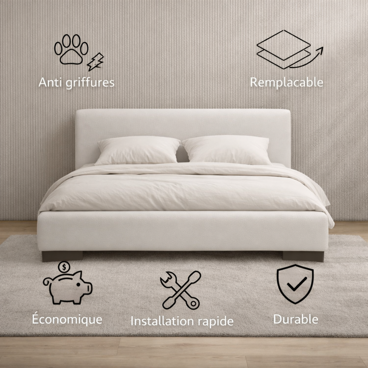 Tête de lit avec housse simili cuir blanc