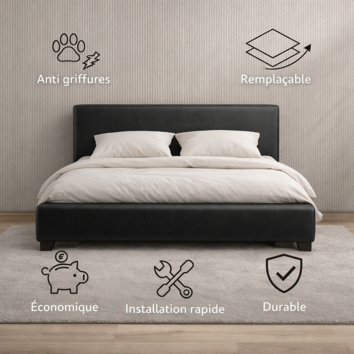 Housse de tête de lit simili cuir noir